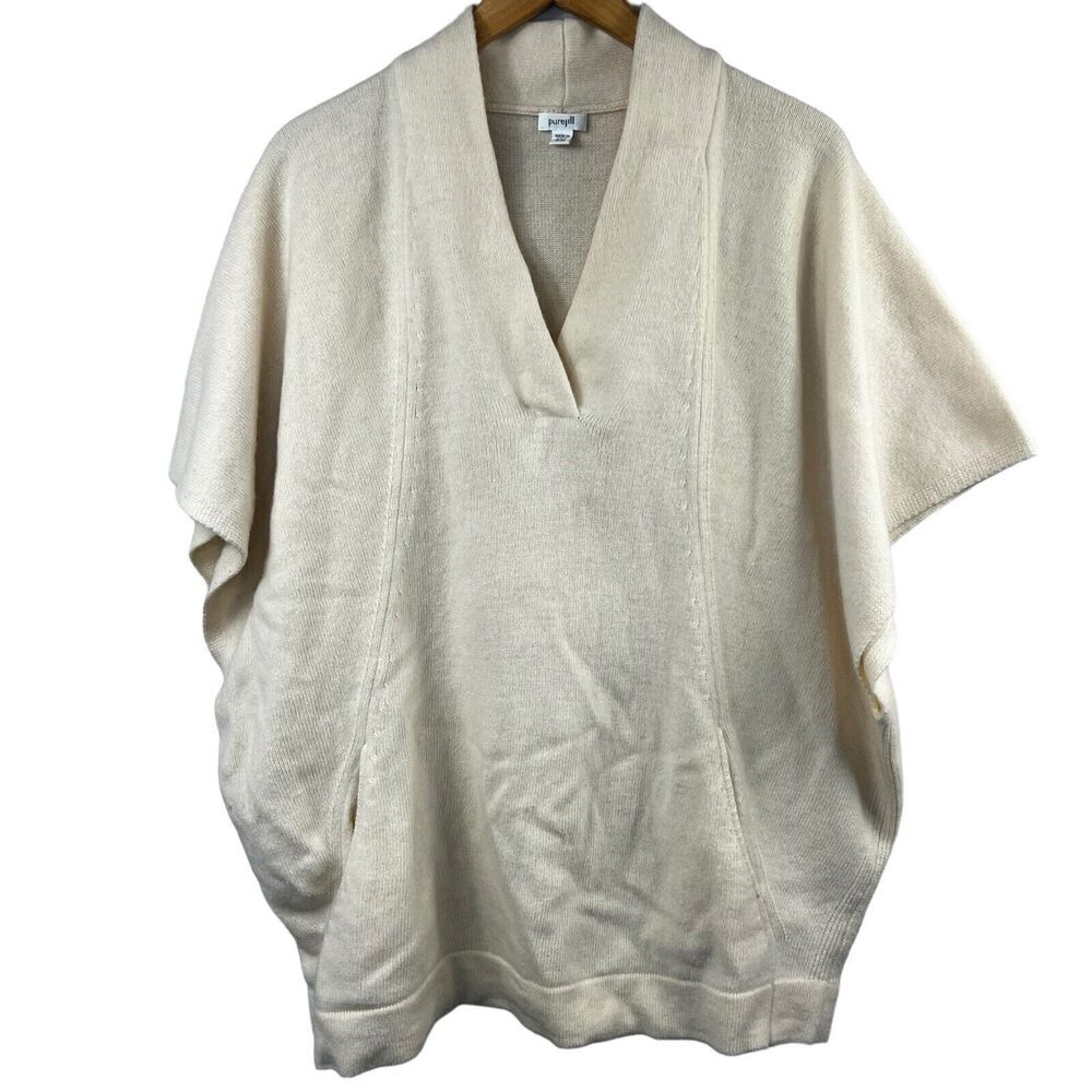 J. Jill Pure Jill Tunic Sweater Poncho Size S M Ivory V-Neck Wool Blend
